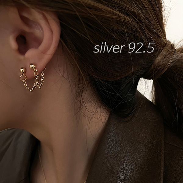 (silver 92.5) 라이나 투라인 체인 귀걸이
